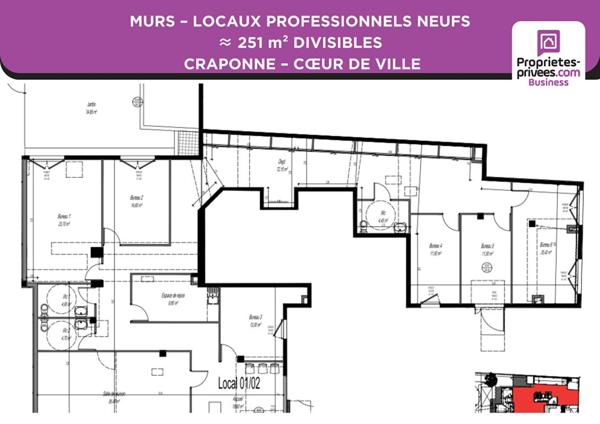 MURS ? LOCAUX PROFESSIONNELS  251 m² CRAPONNE ? C?UR DE CENTRE