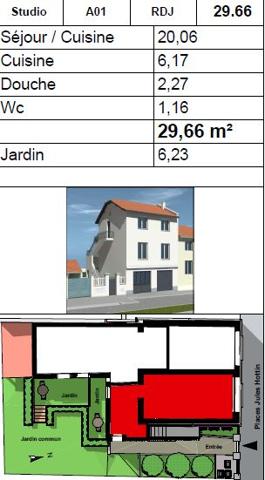 Appartement Lyon 1 pièce(s) 29.66 m2