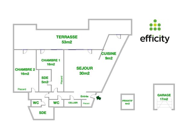 Appartement 3 pièces - 103 m² Exclusivité efficity