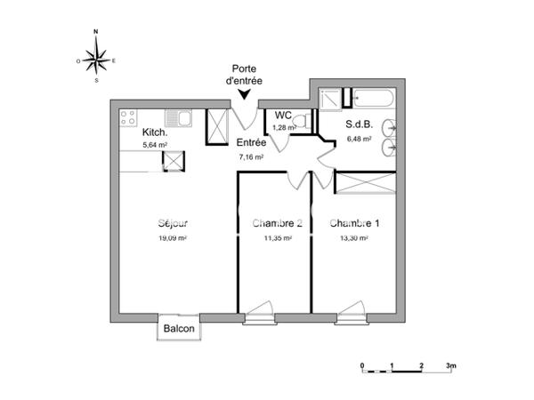 Location Appartement 3 pièces 64.3 m² - 17-21 RUE MANON CORMIER Bordeaux 33000