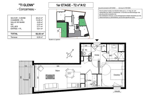 Résidence "TI GLENN" à vendre appartement 2 pièces de 52.53 m² au centre Ville de Concarneau