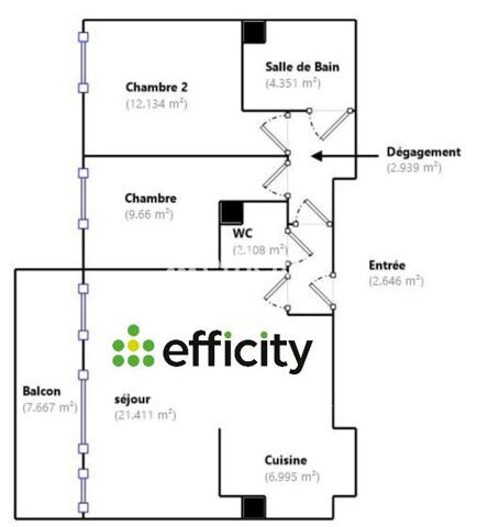 Appartement 3 pièces - 65 m² Exclusivité efficity