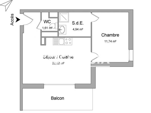 Location Appartement 2 pièces 40.82 m² - 1C rue Simone Veil Deville Les Rouen 76250