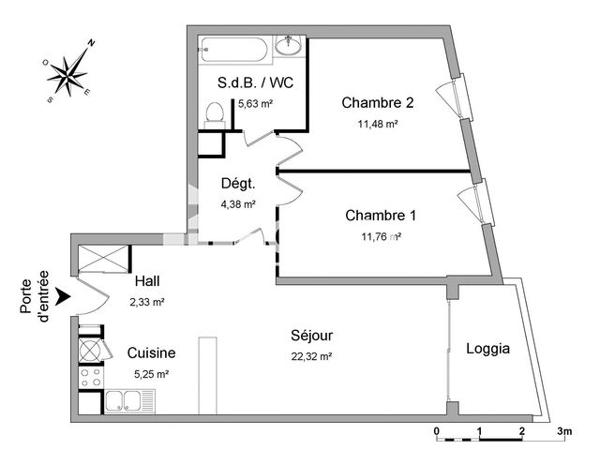 Location Appartement 3 pièces 63.15 m² - 68 RUE VICTOR HUGO Beziers 34500