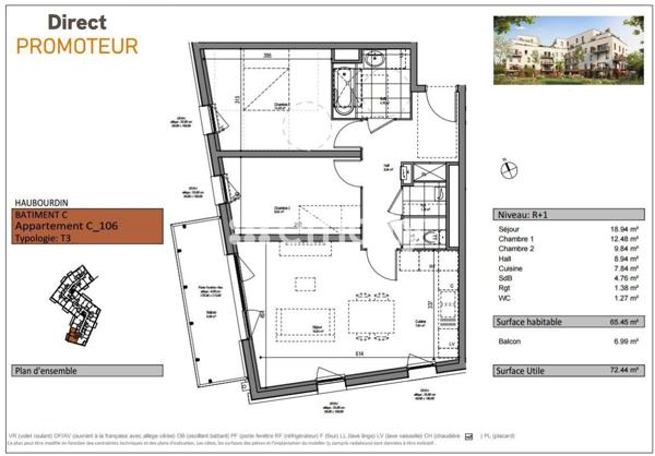 Appartement 3 pièces - 65 m²