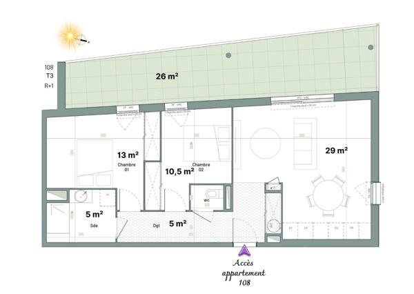 Appartement T3 - grande terrasse