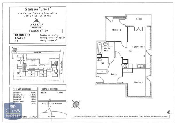 Vente appartement 3 pièces de 61.16m²