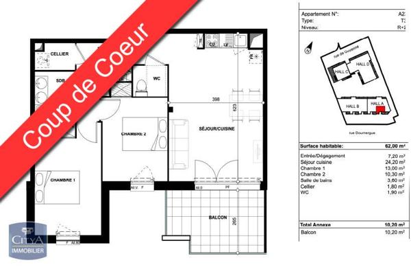 Appartement à louer 3 pièces 62m²