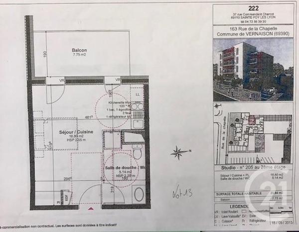 Appartement F1 à vendre  1 pièce - 23,94 m2 VERNAISON - 69