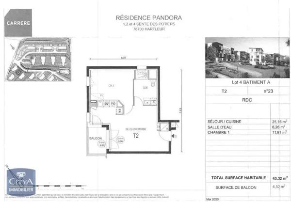 Appartement à louer 2 pièces 43.32m²