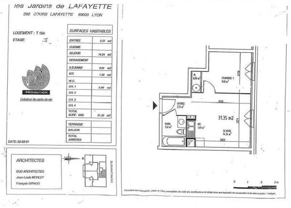 Appartement 1 pièce                                        - 69003 Lyon 3e  Arrondissement Réf : 5655