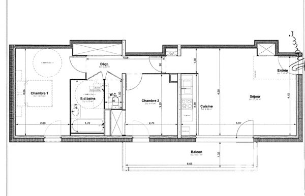 Appartement à vendre 3 pièces 63 m² Tours