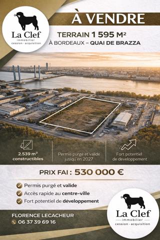 BORDEAUX QUAI DE BRAZZA TERRAIN 1600 M2 AVEC PERMIS PURGÉ