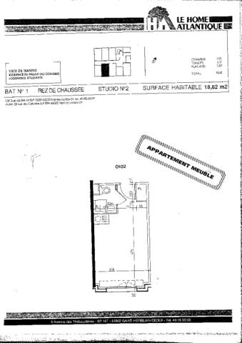 Appartement T1 NANTES Champ de Mars - 18.82 m2  465 Euros