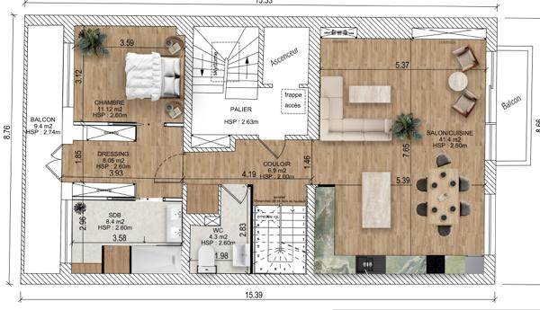 Marcq-en-Barœul (59700) Appartement lumineux 2 Balcons- Parking privé- Croisé Laroche-Fort potentiel d'évolution