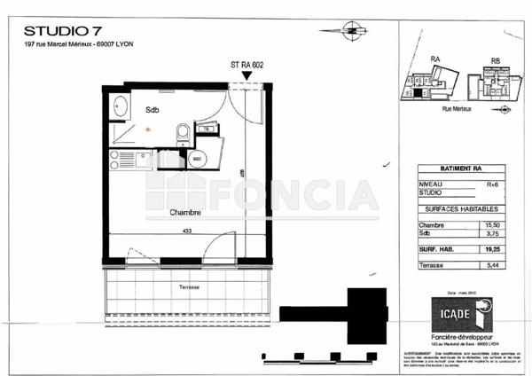À vendre Studio 19 m² - Lyon 69007