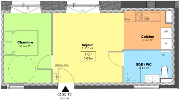 Fougères (35300) Appartement 2 pièces 35 m2