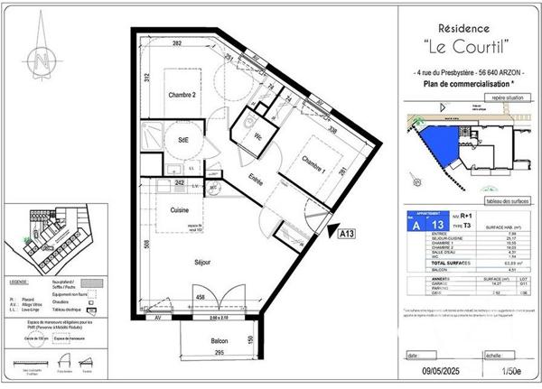 Appartement F3 à vendre  3 pièces - 63,89 m2 ARZON - 56