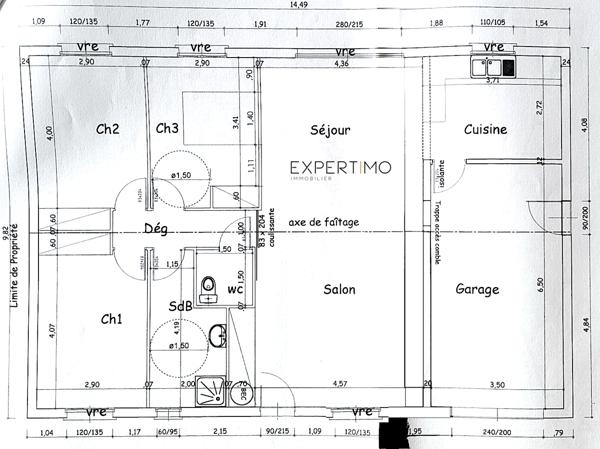 Moutiers-les-Mauxfaits (85540) Maison de plain-pied T5 de 103 m² - 3 chambres - Proximité commerces et école