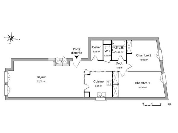 Location Appartement 3 pièces 84.2 m² - PLACE CARNOT Montluel 01120