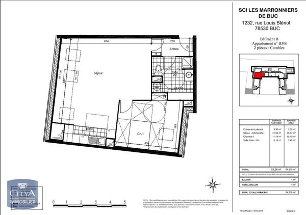 Appartement à louer 2 pièces 52.56m² Buc (78530)