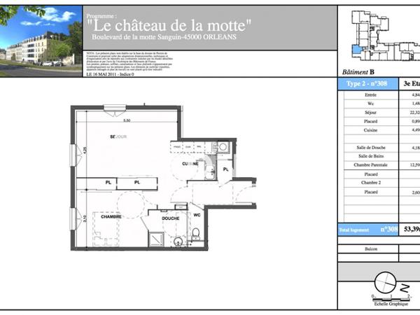 Location Appartement 2 pièces 53.77 m² - CHATEAU DE LA MOTTE Orleans 45000