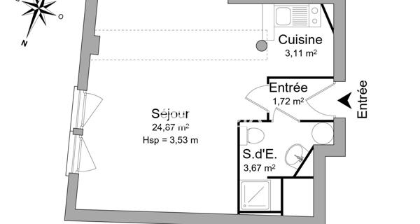 Location Studio 33.37 m² - Limoges 87000