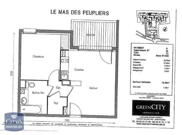 Appartement à louer 2 pièces 42.28m²