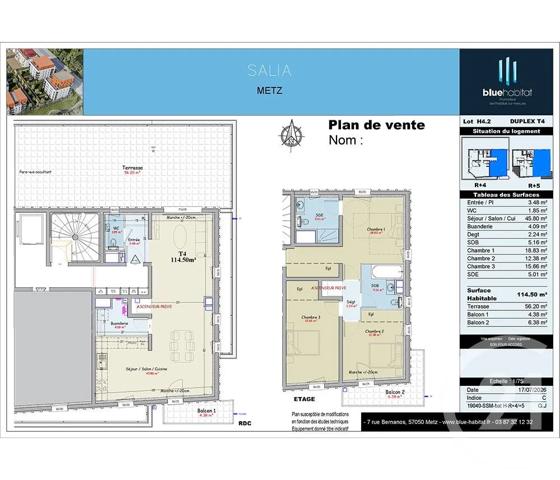 Appartement F4 à vendre  4 pièces - 114,50 m 2   METZ  - 57