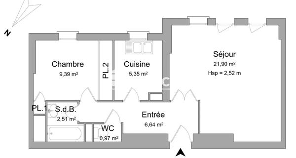 Location Appartement 2 pièces 46.76 m² - Cergy 95000