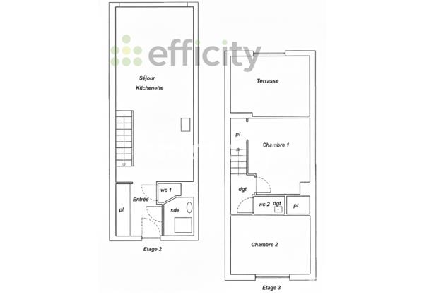 Appartement 3 pièces - 45 m² Exclusivité efficity