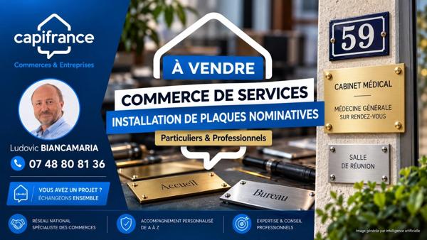 Fonds de commerce de service à vendre proche de LYON 1ER (69) entreprise de gravure et pose de plaques nominatives pour particuliers et professionnels et signalétique