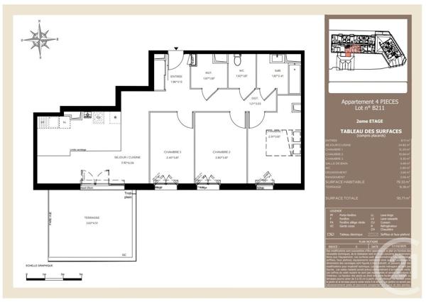 Appartement T4 à vendre  4 pièces - 79,33 m 2   LE TEICH  - 33