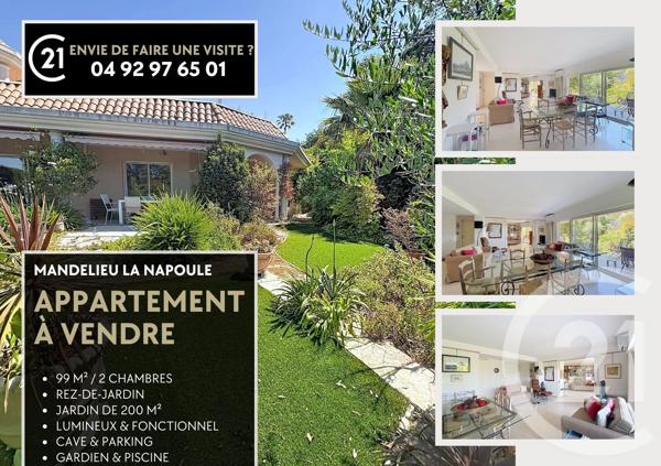 Appartement F3 à vendre  3 pièces - 99 m 2   MANDELIEU LA NAPOULE  - 06