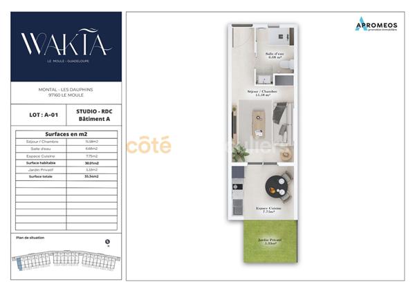 Vente Appartement35,34 m² - 1 Pièce - LE MOULE (97160)