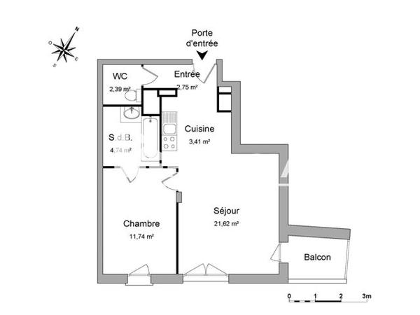 Location Appartement 2 pièces 46.65 m² - Bat 2 Saint Herblain 44800