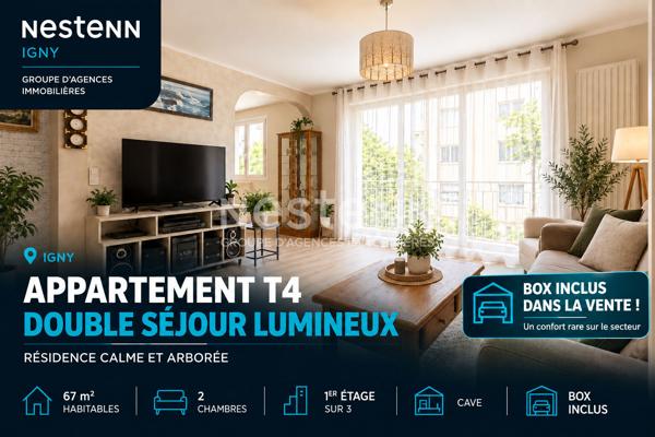 NESTENN IGNY - Appartement T4 de 67 m², secteur Igny Gommonvilliers, 2 chambres, lumineux, cave, Box 1er étage, A deux pas des commerces et de l'école Joliot Curie & à 15 minutes de la gare de Massy - Palaiseau - Proche du Plateau de Saclay et Vélizy