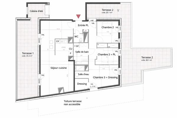 Appartement dernier étage avec terrasses 55m² à vendre 4 pièces MONTPELLIER (34)