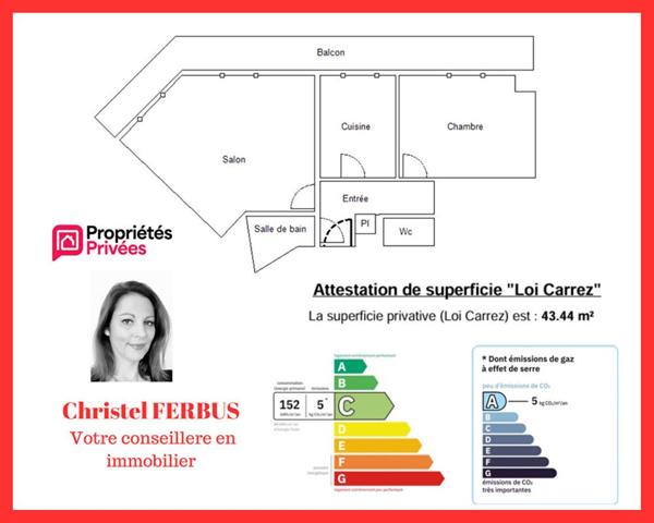 93320 LES PAVILLONS  SOUS BOIS - Appartement 2 pièces 44,43 m² - 1 Chambre - Balcon - Parking