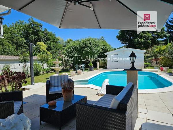 Maison Agen plain pied 5 pièce(s) 110 m², 4 chambres, sous sol, double garage, hangar, piscine, Jardin