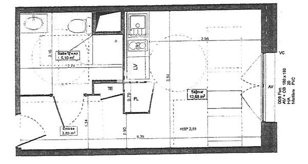 Location Studio 21.67 m² - Rennes 35000
