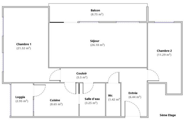 Appartement 4 pièce(s) 2 chambre(s) 87 m²