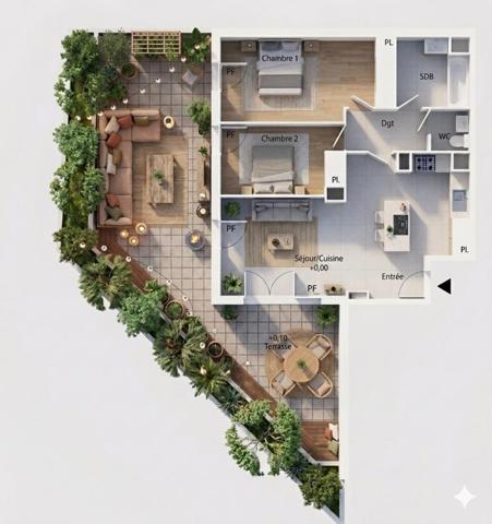 L'esprit Loft au Polygone : T3 traversant et son patio géant de 48 m²