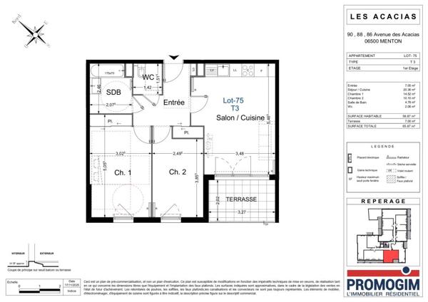 Location Appartement 3 pièces 58.87 m² - Menton 06500