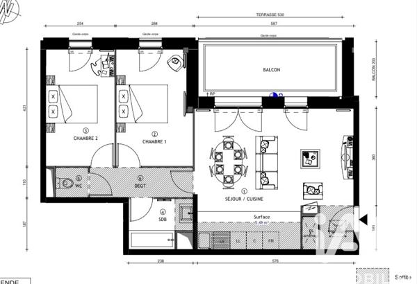 Appartement à vendre 3 pièces 62 m² Coupvray