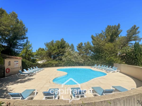 Appartement 40m2 rénové et climatisé, en rez de jardin , une chambre et sa salle de douche, sa terrasse couverte ,, piscine résidentielle intimiste
