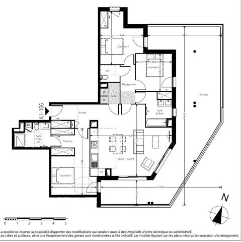 Appartement Pessac T4 de 100m2 + terrasse 60m²+box+pkg