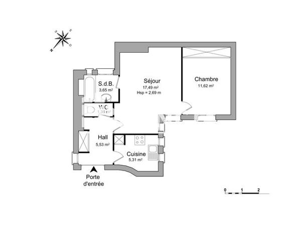 Location Appartement 2 pièces 45.7 m² - 14 BIS RUE TORRICELLI Paris 75017