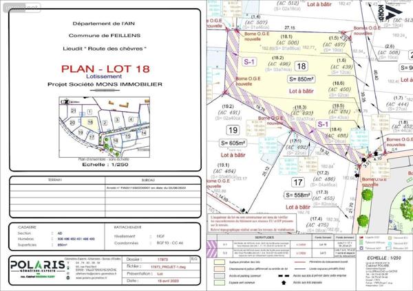 Terrain à Batir à vendre à Feillens dans l'Ain (01570), ref : TAB 82