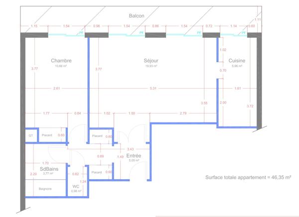 Appartement 3 pièces – Balcon, ascenseur, box fermé en option